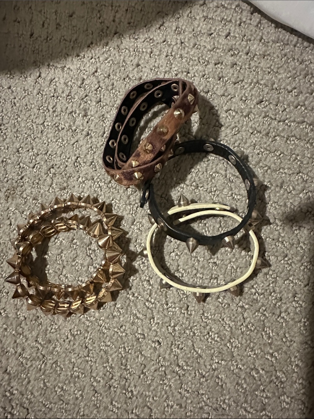 Spiked Stretch Bracelet Set - Gold, Brown, Black, Cream